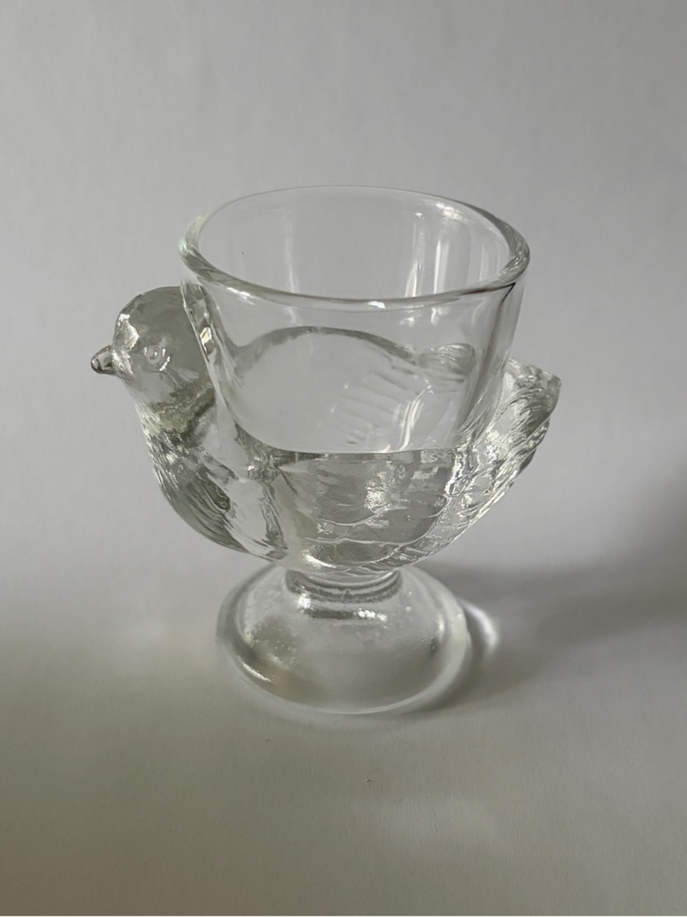 Vintage Chicken Clear Glass Egg Cup Made In France 2 3/4”